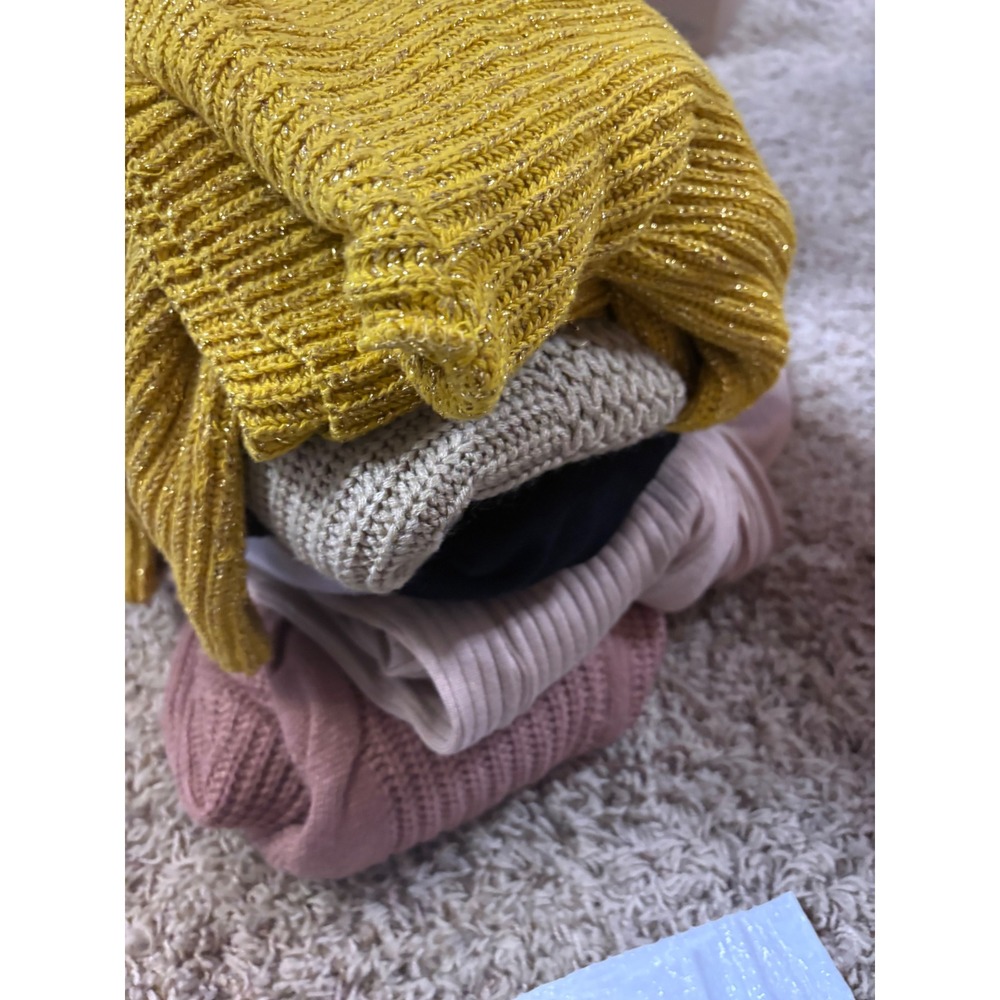 Lot #2-6 Womens Sweaters Large Emery Rose Mustard Metallic Rose Ribbed Bundle